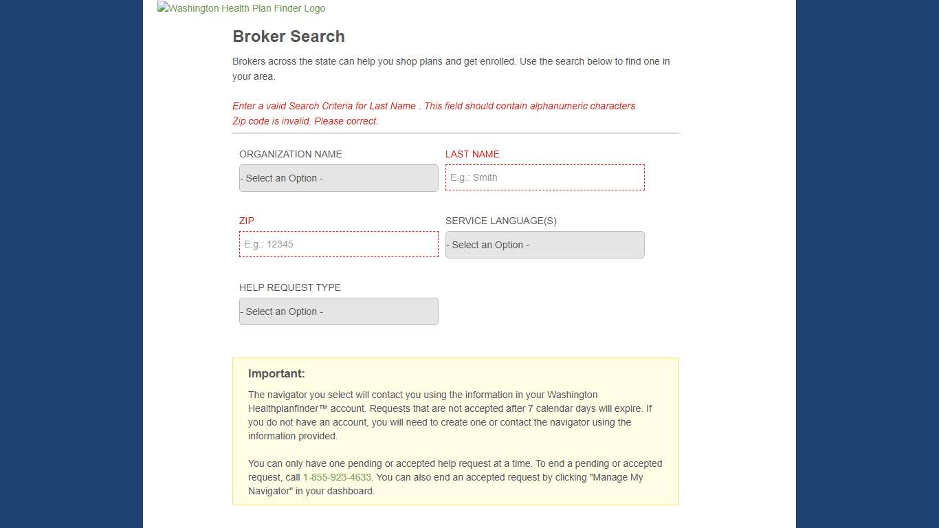 Broker Search Washington Healthplanfinder