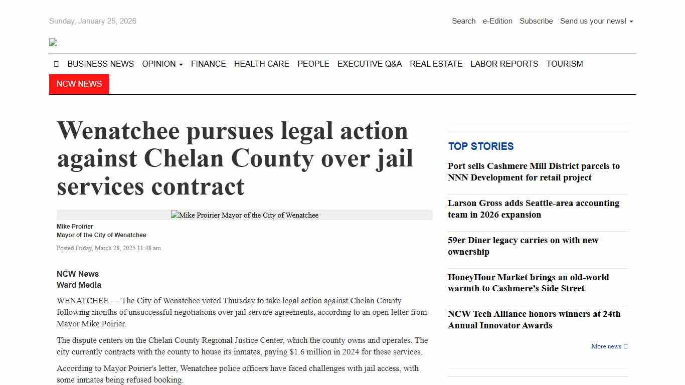 Wenatchee pursues legal action against Chelan County over jail services contract - Wenatchee Business Journal