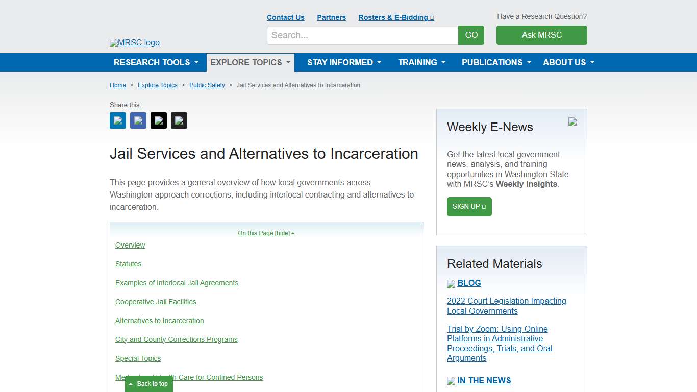 MRSC - Jail Services and Alternatives to Incarceration
